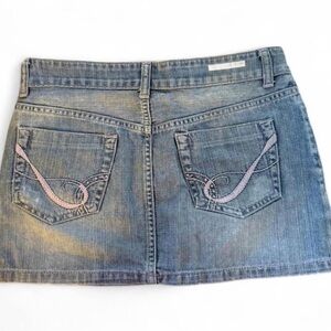 Denim Skirt with Pink Accents/Embroidery